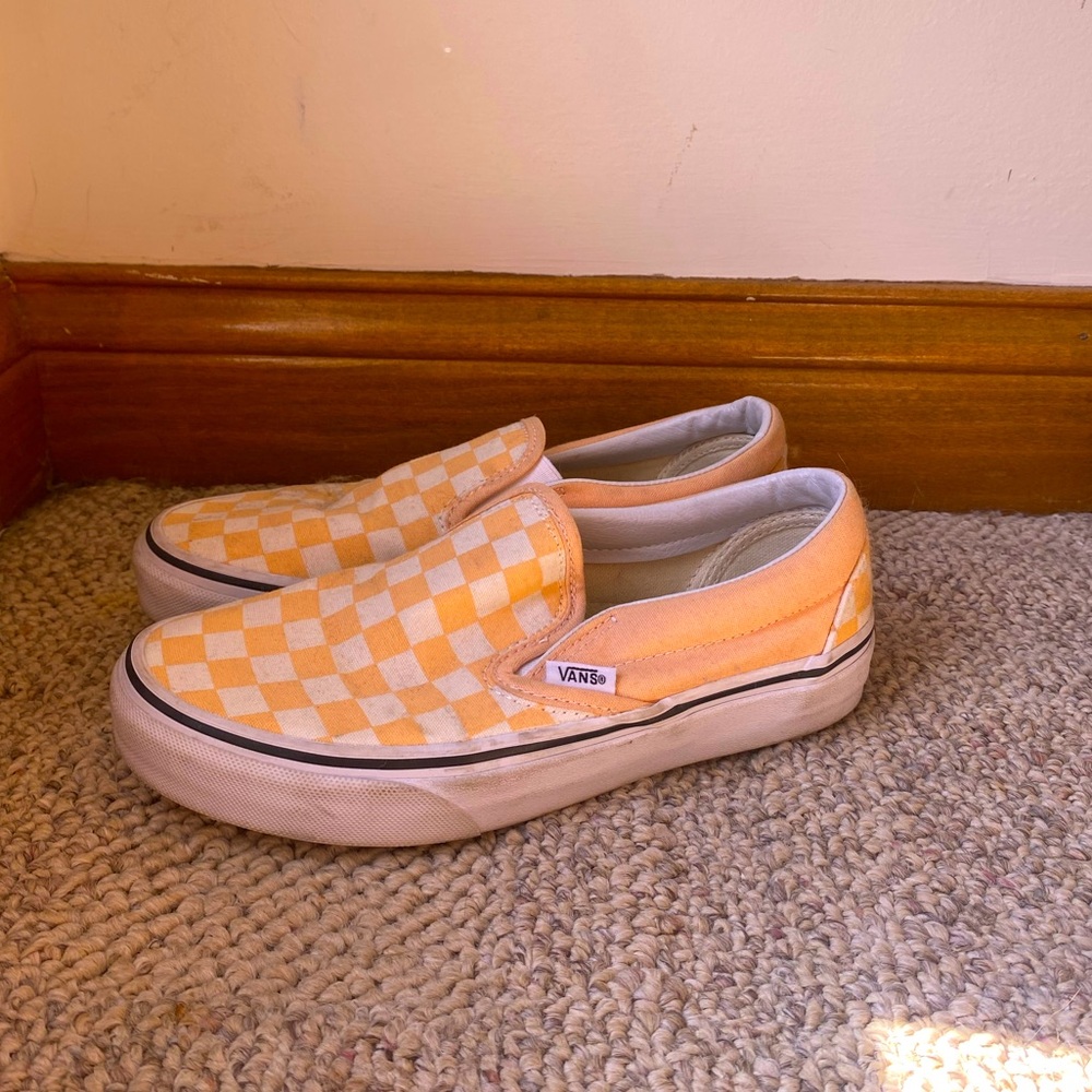 Vans Peach Checkered Slip Ons